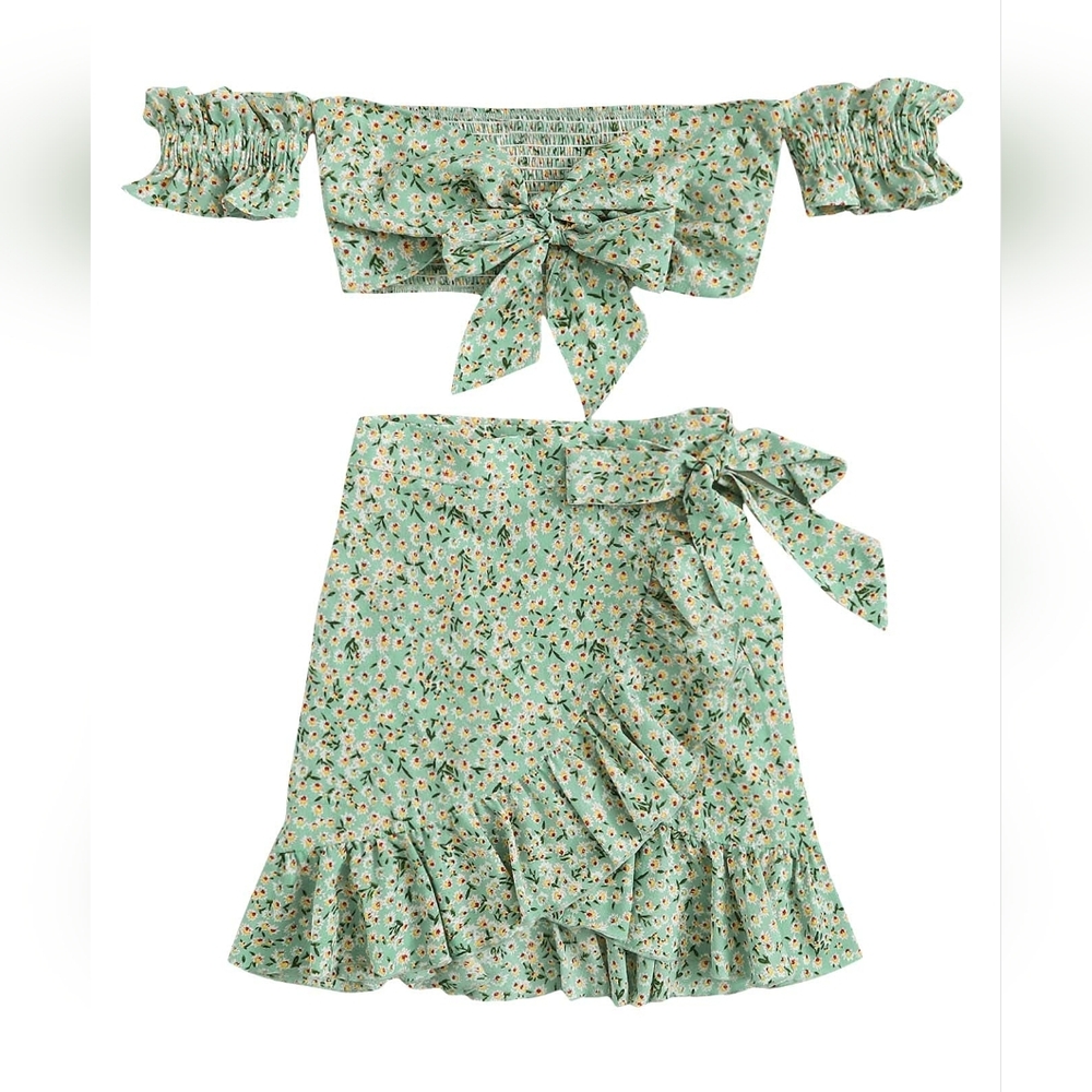 Floral‎ Off-Shoulder Crop Top and Skirt Set Two Piece Summer Set Juniors S